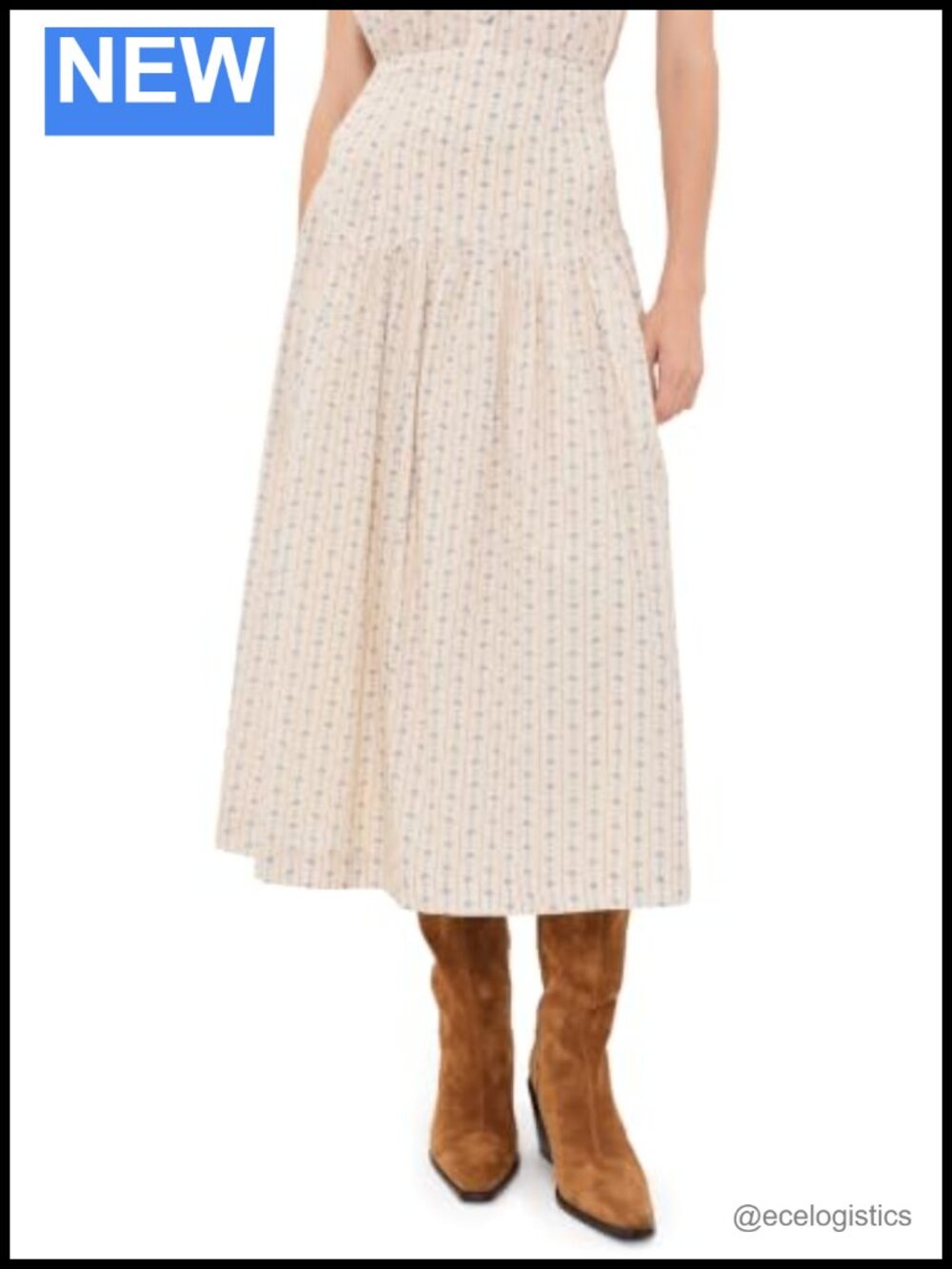 Penny Midi Skirt 100% Cotton Voile Basque Waist Stripe Print